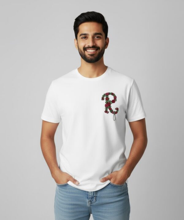 Floral Monogram “R” Embroidered  T-Shirt