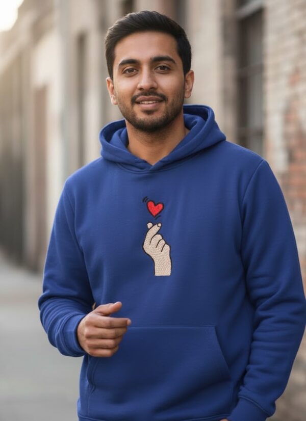 Minimal Heart Gesture Embroidered Black Hoodie