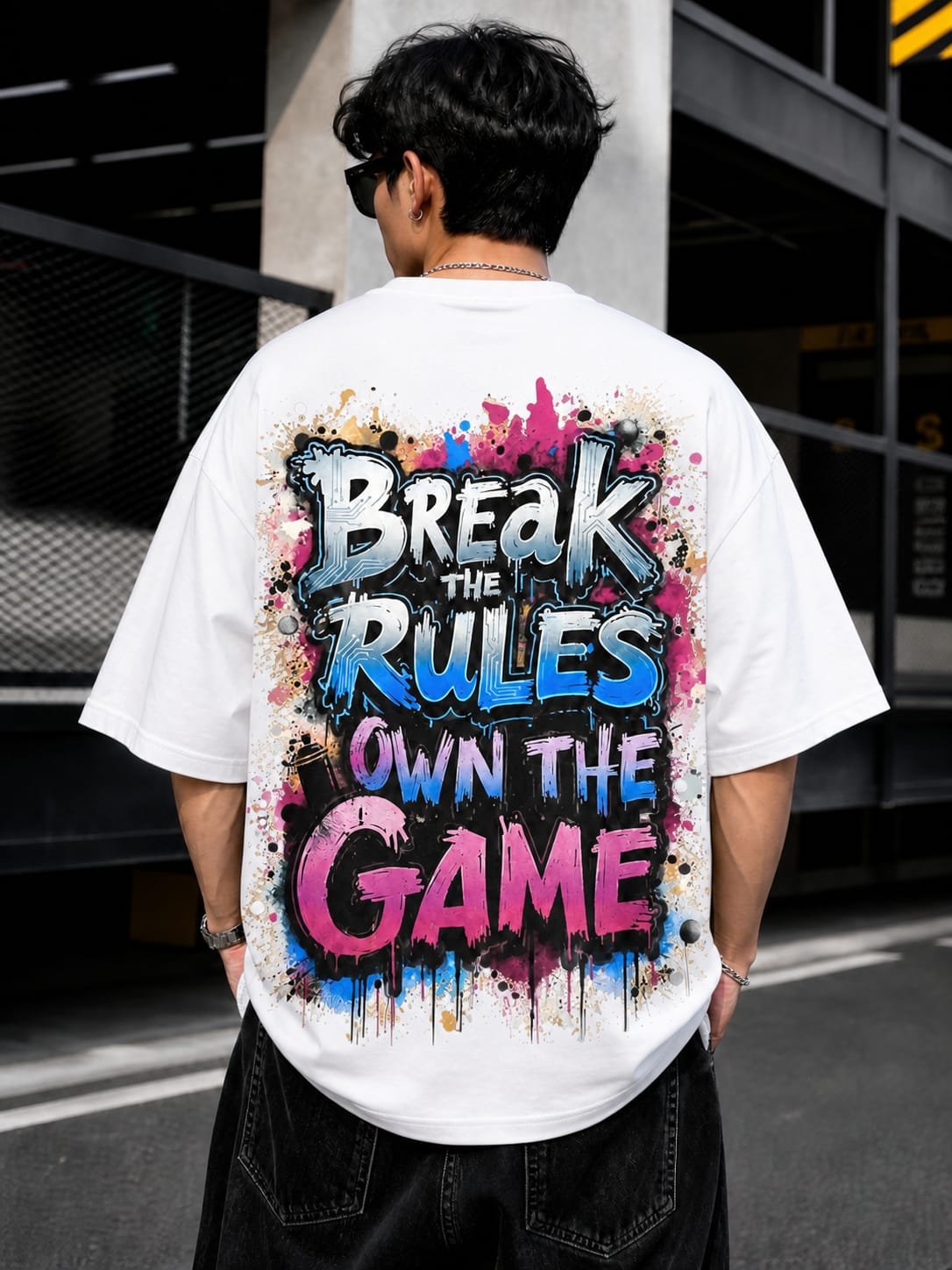 Break The Rules Own The Game Oversized Graphic T-Shirt