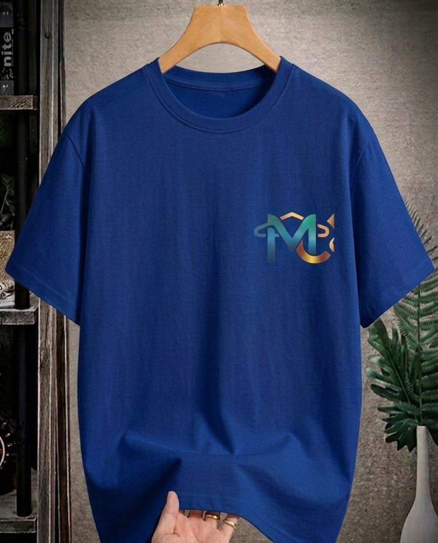 Minimal Logo Printed Blue Regular Fit T-Shirt